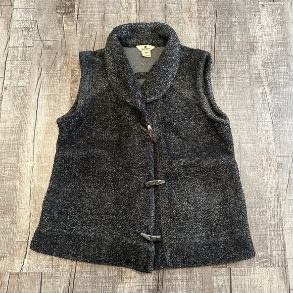 Woolrich Onyx Heather Gray Toggle Button Sherpa Fleece Vest Womens Size Small - Picture 1 of 11